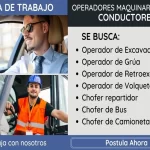 Trabajo disponible: Operadores y Conductores con experiencia